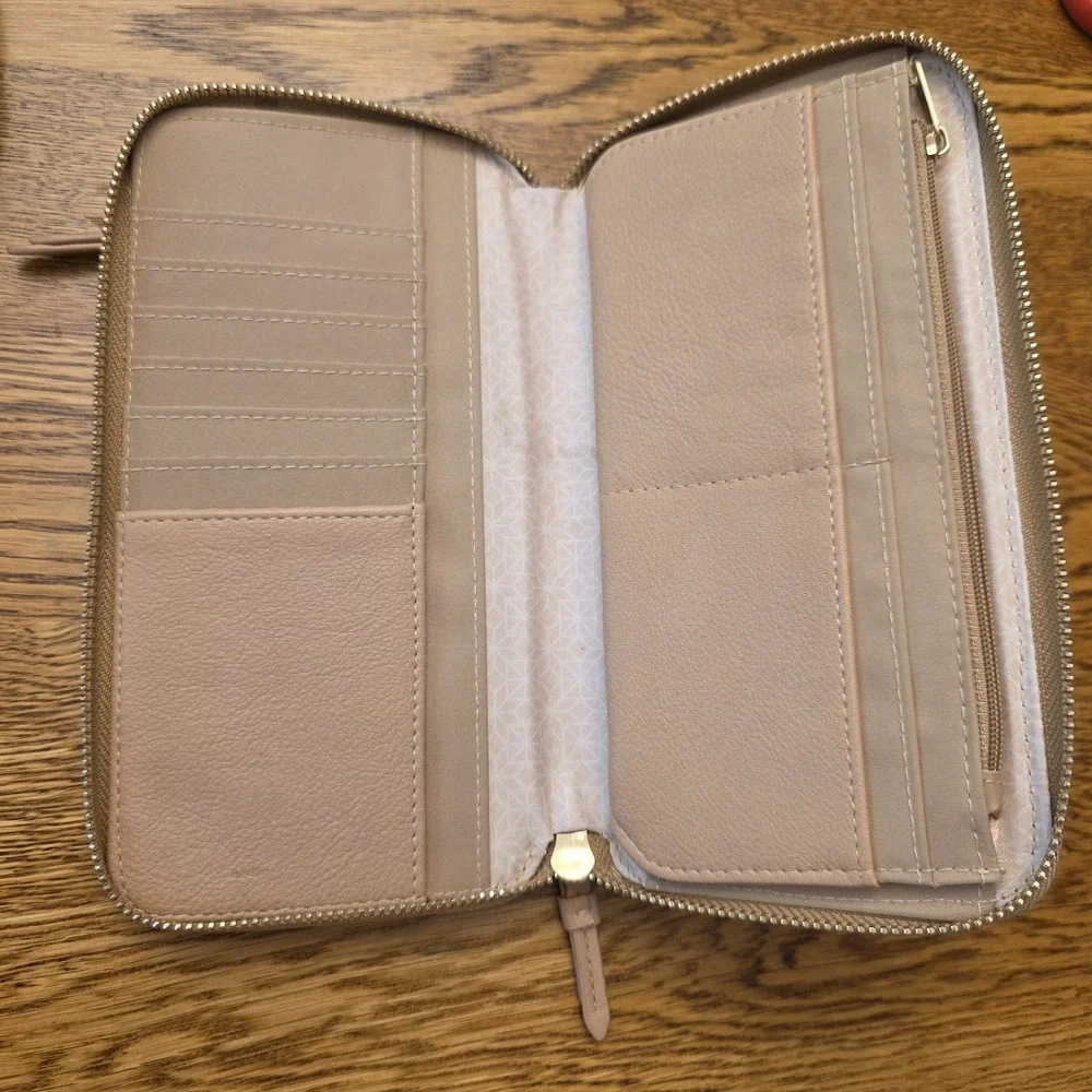 Pink Tan Colorblock Zip Around Continental Wallet Faux Leather Cottagecore Girly